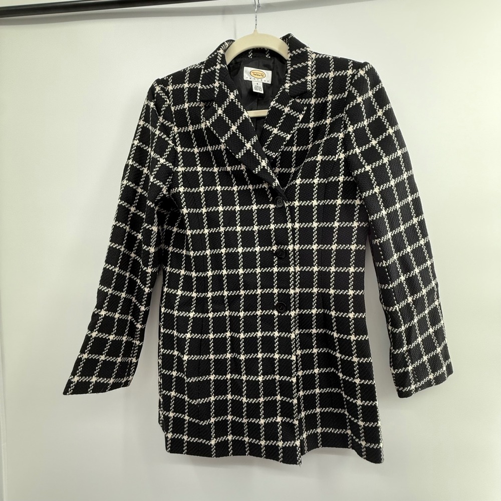 Talbots Petites 8‎ Wool Windowpane Check Coat Blazer Jacket Hong Kong Vintage